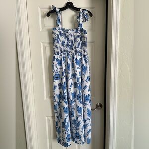 SHEIN Blue Floral Smocked Maxi Dress